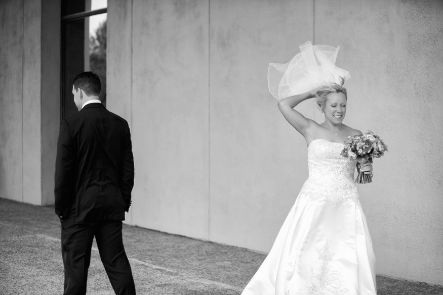 Bride and groom first meet before Olde Bar Philadelphia wedding.